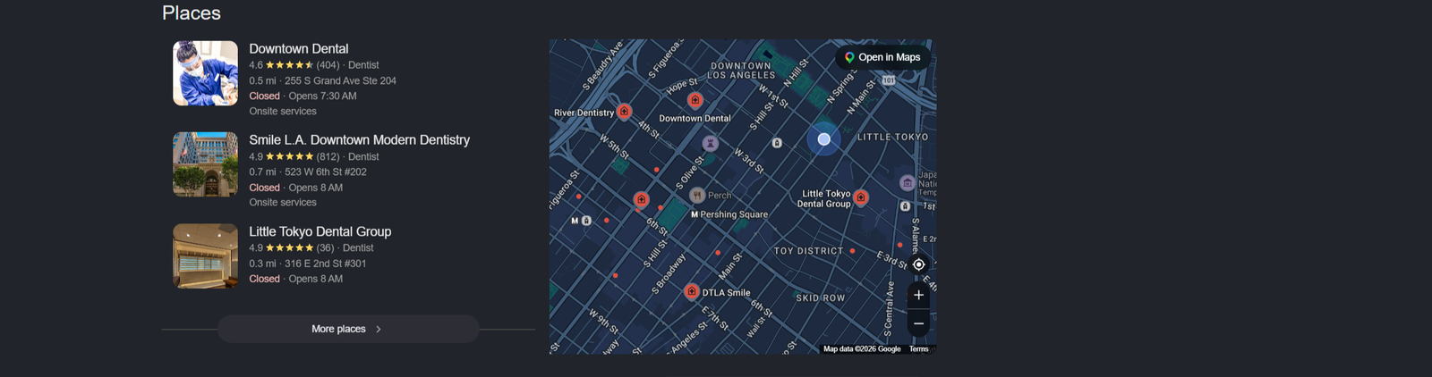 Google Local Pack for keyword dentist near me